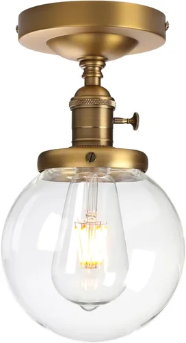 Miniatura 9 de Pathson lámpara de techo estilo industrial antiguo de 5.9 pulgadas con panel de montaje con bola de cristal transparente, negro, 60.00watts, 120.00