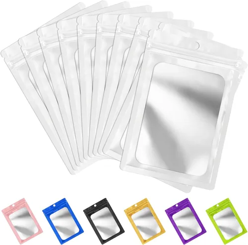 Miniatura 18 de FUNFERY - Paquete de 100 bolsas resellables de Mylar con ventana transparente esmerilada, bolsa con cremallera a prueba de olores