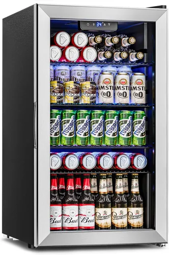 Refrigerador de bebidas – Mini refrigerador con puerta de vidrio para 126 latas para bebidas, refrescos, cerveza, vino, refrigerador pequeño para