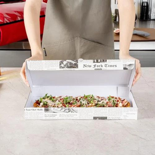 Miniatura 5 de Restaurantware Caja de pizza pequeña de 50 unidades, 14 x 7 x 1.5 pulgadas, caja rectangular para llevar papel corrugado para alimentos calientes