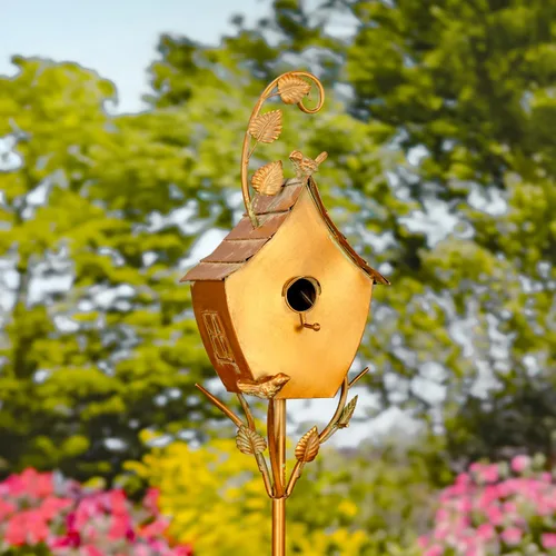 Miniatura 8 de Estacas de jardín de casa de pájaros de diseño de lujo de color cobre (forma de bellota curva)
