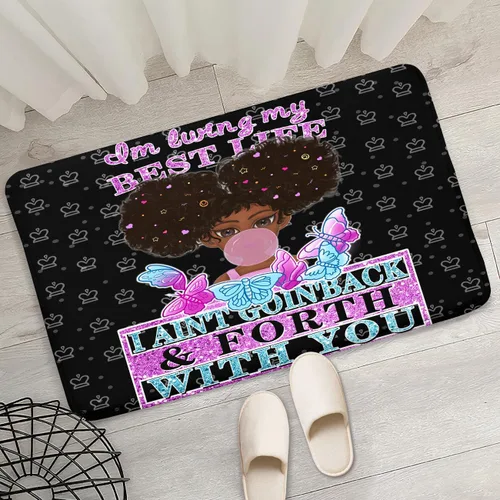 Miniatura 38 de Alfombra de área para dormitorio de niñas negras africanas, alfombra para sala de estar, sala de juegos, azul, lindo anime de dibujos animados