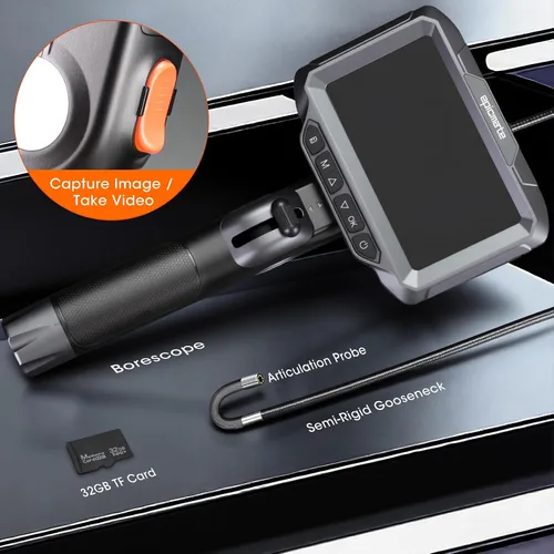 Miniatura 9 de Epicmate - Boroscopio articulado bidireccional de 210° con luz, cámara endoscopio de inspección de 5 pulgadas con luz, cámara industrial flexible