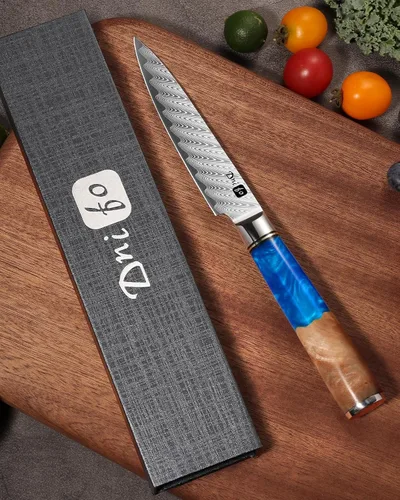 Miniatura 9 de Cuchillo de Utilidad de Cocina Dnifo de 5 Pulgadas, Cuchillo Mondador de Acero Damasceno VG10 Japonés, Cuchillo de Chef de Cocina Pequeño con Caja