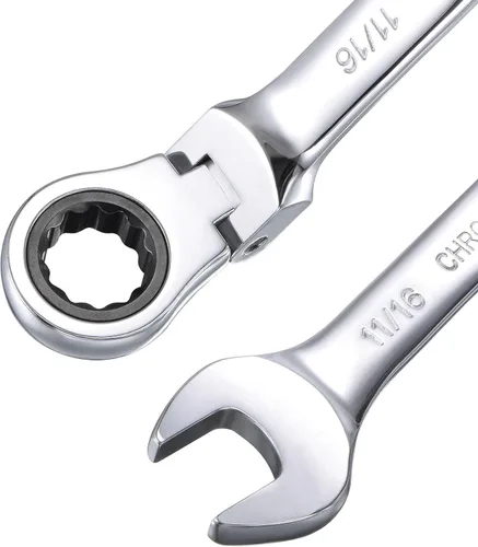 Miniatura 3 de uxcell Llave combinada de trinquete de cabeza flexible de 11/16 pulgadas SAE 72 dientes de 12 puntos de trinquete de caja de herramientas de llave