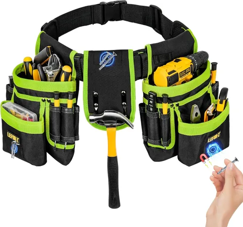 Miniatura 10 de Cinturón de herramientas, bolsa magnética para herramientas, 27 bolsillos, cinturones de herramientas acolchados resistentes para hombres, bolsa