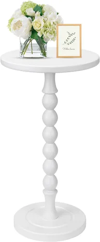 Miniatura 9 de Mesa auxiliar redonda para espacios pequeños, mesa de bebidas con pedestal de madera de roble, mesa auxiliar moderna para sala de estar, dormitorio
