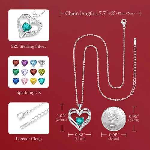 Miniatura 137 de CDE Collares de piedra natal para mujer, plata de ley 925, collar con colgante de corazón para siempre, Navidad, cumpleaños, aniversario, día de San