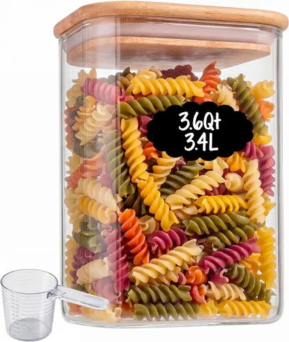 Miniatura 13 de 37oz 4PCS Frascos de almacenamiento de vidrio con tapas, tarros de vidrio con tapas para despensa, recipiente cuadrado para galletas, nueces