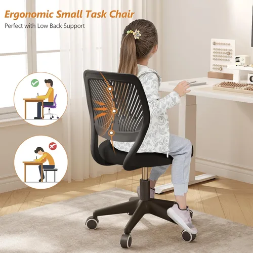 Miniatura 5 de JPBSTO Silla de escritorio sin brazos, silla giratoria de oficina ajustable con cojín acolchado de malla suave, silla ergonómica pequeña