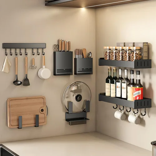 Miniatura 3 de Estante de especias montado en la pared, organizador de especias de cocina para tarros de especias, estante de especias para detrás de la estufa