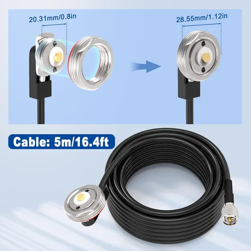 Miniatura 4 de Eightwood Cable de extensión NMO RG58 macho para montaje de antena a mini-UHF de 16.4 pies para radio móvil CB bidireccional, antena de radio