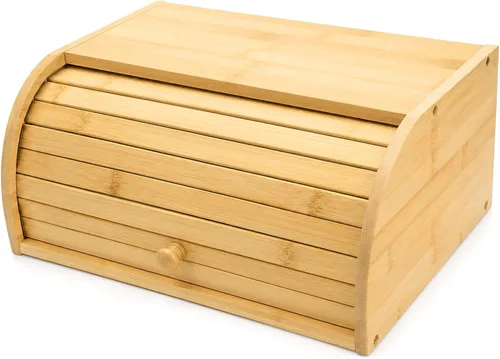 Lawei Panera de bambú, caja de pan grande de madera con parte superior enrollable, contenedor de almacenamiento de pan para encimera, soporte para