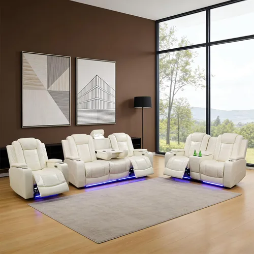Miniatura 14 de Sofá reclinable individual eléctrico para muebles de sala de estar, silla reclinable de cuero con luces LED, puertos USB, almacenamiento oculto