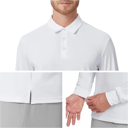 Miniatura 78 de NAVISKIN Camisas polo de manga larga para hombre, camisas de golf con cuello UPF 50 SPF para hombre, secado rápido, absorbe la humedad