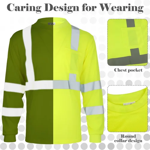 Miniatura 5 de Amylove 4 piezas camisas de seguridad de manga larga de alta visibilidad reflectantes, camisas de trabajo de construcción para hombres y mujeres