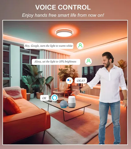 Miniatura 6 de CLOUDY BAY Luz de techo LED inteligente de montaje empotrado de 8 pulgadas, 15W 2700-6500K CCT, 2W RGB, compatible con Alexa y Google Home RGBCW 1