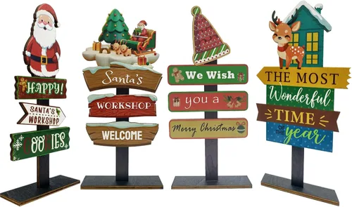 Miniatura 8 de Decoraciones de mesa de Navidad, 4 tableros rectangulares de madera, estilo rústico de granja, policromo, 8.86 x 4.72 pulgadas, montaje en pared