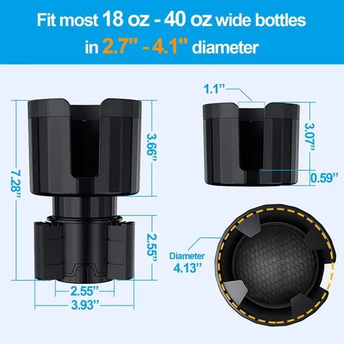 Miniatura 6 de Expansor de portavasos para automóvil, expansor de portavasos para automóvil con base ajustable, inserto de adaptador de portavasos, soporte
