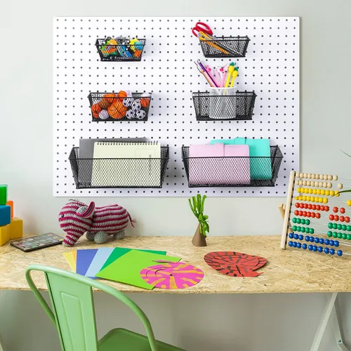 Miniatura 6 de Cestas de tablero de clavijas para montaje en pared, 3 tamaños, accesorios para tablero de clavijas, cesta para el hogar, garaje, organizador Negro