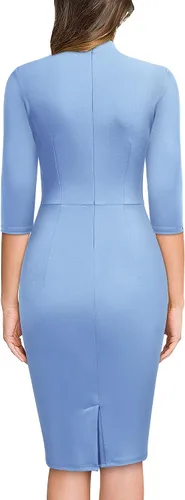 Miniatura 2 de Miusol - Vestido entallado de cóctel, plisado, estilo retro, cuello medio.