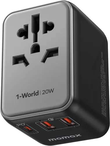Miniatura 17 de MOMAX Adaptador de viaje universal 6 en 1, adaptador de corriente internacional GaN 70W, 3 USB-C PD carga rápida y 2 USB-A QC, 1 AC, adaptador