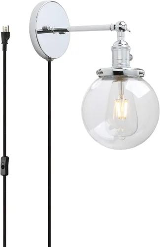 Miniatura 12 de PERMO Iluminación de candelabro de pared industrial vintage con sombra de globo de vidrio transparente redondo de 5,9" soplado a mano (Negro)