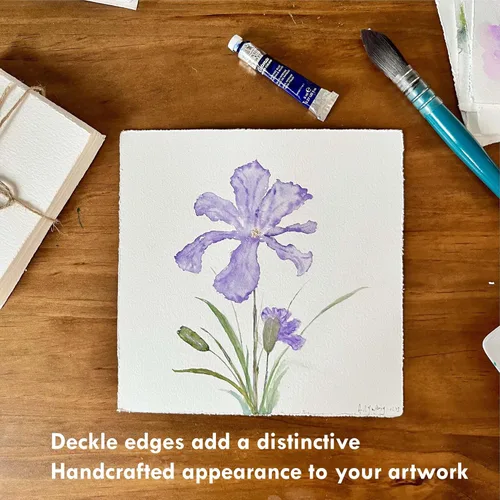 Miniatura 3 de Deckle Edge Papel de acuarela, 100% algodón, 140 libras, 300 GSM, 8 x 8 pulgadas, 30 hojas de papel mixto para técnica seca y húmeda, sin ácidos