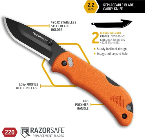 Miniatura 2 de Outdoor Edge Navaja de bolsillo plegable Razor, compacta de 2.2 pulgadas EDC con cuchillas reemplazables RazorSafe, perfecto para llevar a diario