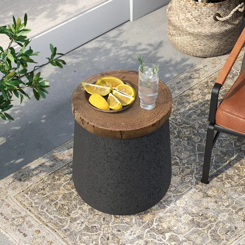 Miniatura 4 de SUNBURY Mesa auxiliar pequeña para exteriores, mesas auxiliares negras de 13 pulgadas de ancho para patio, mesa auxiliar decorativa, taburete