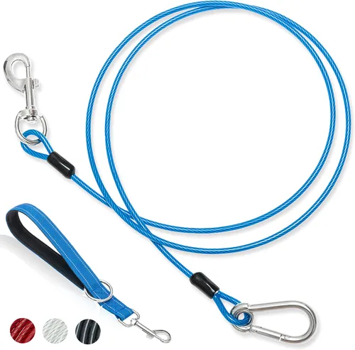 Correa corta para perro, a prueba de mordidas, cable de amarre para perro de 5 pies con mango acolchado suave reflectante para entrenamiento, Azul