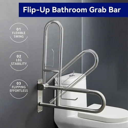 Miniatura 3 de Barra de agarre para inodoro de 23.5 pulgadas, barra de agarre plegable con soporte para papel, barras de agarre antideslizantes moleteadas