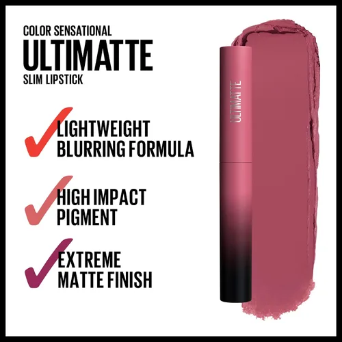 Miniatura 4 de Maybelline Color Sensational Ultimatte Lápiz labial mate sin secado, pigmento de color intenso, Más Malva, Rosa Malva Púrpura, 1 pieza 599 MÁS MAUVE
