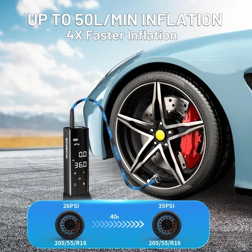 Miniatura 2 de Inflador de neumáticos Compresor de aire portátil, 150PSI Inalámbrico y 4 veces más rápido, Bomba de aire de 12000 mAh, Pantalla táctil completa