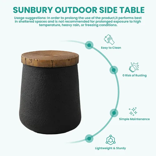 Miniatura 7 de SUNBURY Mesa auxiliar pequeña para exteriores, mesas auxiliares negras de 13 pulgadas de ancho para patio, mesa auxiliar decorativa, taburete
