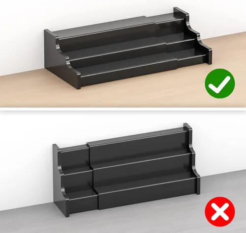 Miniatura 5 de Organizador de especias para gabinete, estante de exhibición expandible de madera de bambú negro de 3 niveles de 12.70 a 22.20 pulgadas