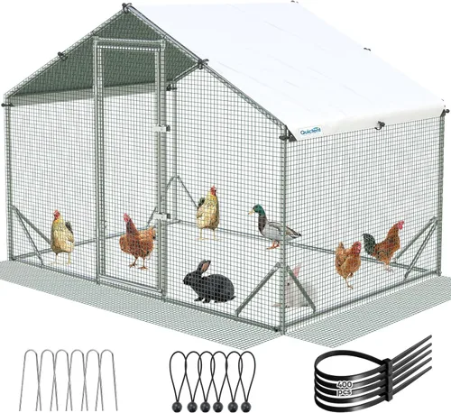 Quictent Gallinero grande de metal para más de 10 aves de corral con paño de hardware lateral y cubierta impermeable, serie avanzada para Blanco