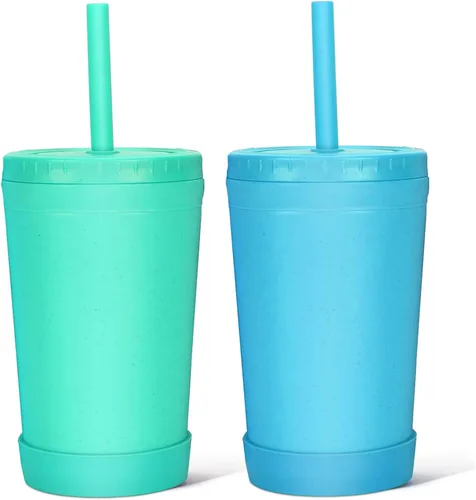 Miniatura 9 de Homestockplus Vasos reutilizables de paja de trigo con tapas y pajitas de silicona, 10 Oz resistentes a las astillas, tazas pequeñas de agua Varios