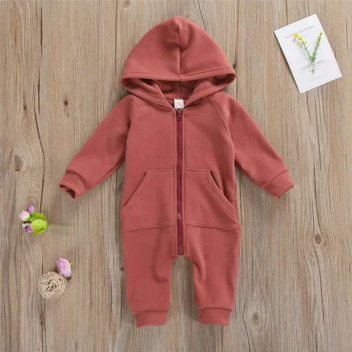 Miniatura 2 de FYBITBO Mameluco con capucha y cremallera para bebés, niños y niñas, mameluco de manga larga para otoño e invierno, ropa cálida
