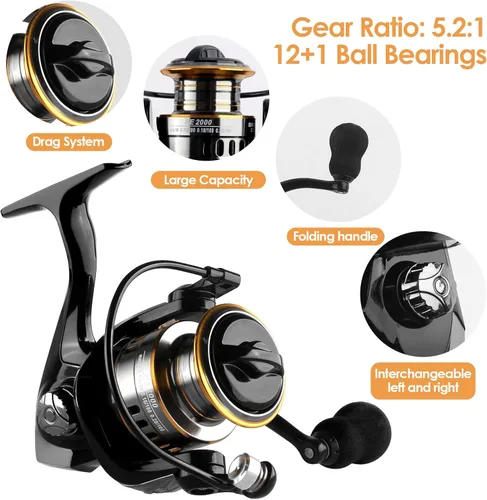 Miniatura 5 de mouhike Carrete de caña de pescar telescópica de fibra de carbono, kit de carrete de caña giratoria ligera y plegable, kit de pesca portátil