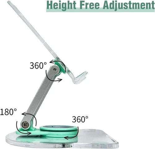 Miniatura 7 de Soporte acrílico para tablet con base giratoria de 360°, soporte plegable ajustable transparente para escritorio, oficina en casa, compatible