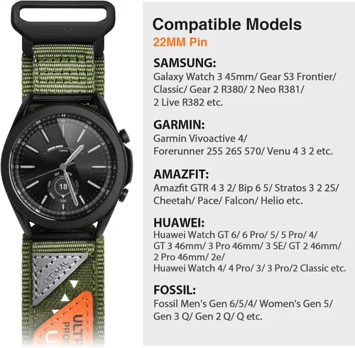 Miniatura 2 de ULTIMAL Correa de reloj de 0.866 in compatible con Garmin Vivoactive 4/Forerunner 255 265 570/Venu 4 3 2, compatible con Amazfit GTR 4 3 2/Bip 6 5