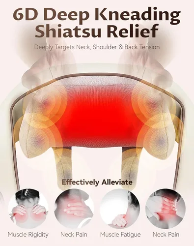 Miniatura 2 de Therapexa Masajeador de cuello y hombros con calor, masajeador de espalda Shiatsu 6D para aliviar el dolor de tejido profundo, masajeador para Caqui