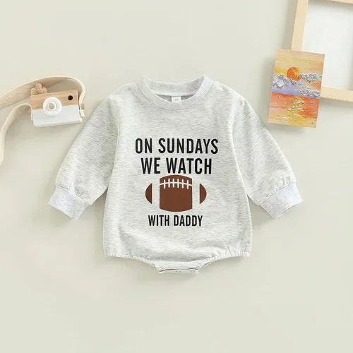Miniatura 2 de Muasaaluxi Ropa para bebé recién nacido, niñas y niños, los domingos, con texto en inglés We Watch Football with DaddyMom, sudadera para el otoño