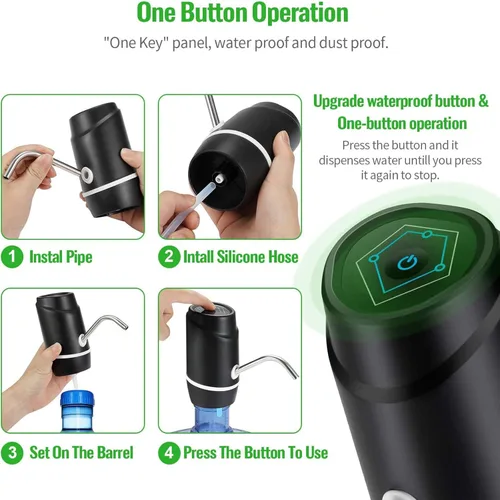 Miniatura 2 de Dispensador de agua de 5 galones, bomba eléctrica portátil de agua potable, carga universal mediante USB, para garrafones de 2 a 5 galones, incluye
