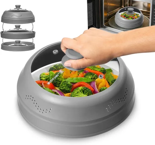 Cubierta antisalpicaduras para microondas para alimentos - Cubierta de plato de vidrio de silicona, ventilada con perilla de agarre de silicona,