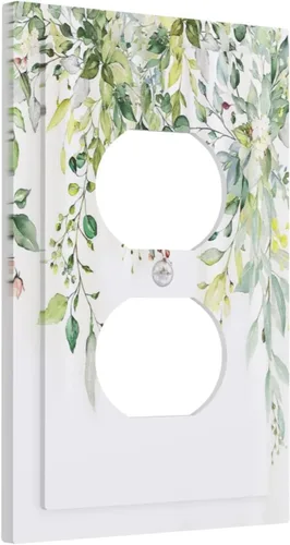 Miniatura 103 de Placas de pared de eucalipto verde de una sola palanca, estilo rústico, cubierta de interruptor de luz de 1 cuadrilla, hojas de árbol, cubiertas