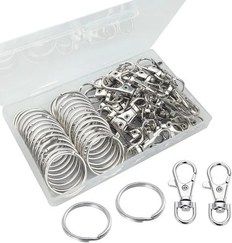 60 piezas de ganchos giratorios premium con anillas para llaves, ganchos de llavero con cierre de langosta de metal para manualidades con cordón