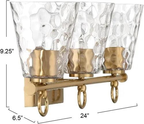 Miniatura 2 de Imogen - Lámpara de tocador de 3 luces de cristal de agua martillada y metal dorado cepillado