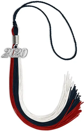 Miniatura 68 de Endea Graduation Borla de triple color con gota de fecha plateada (negro/dorado/granate, 2020)